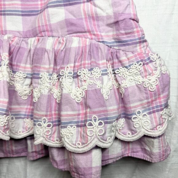 LoveShackFancy purple plaid embroidered tiered ruffle asymmetric skirt size 4 - Picture 5 of 11
